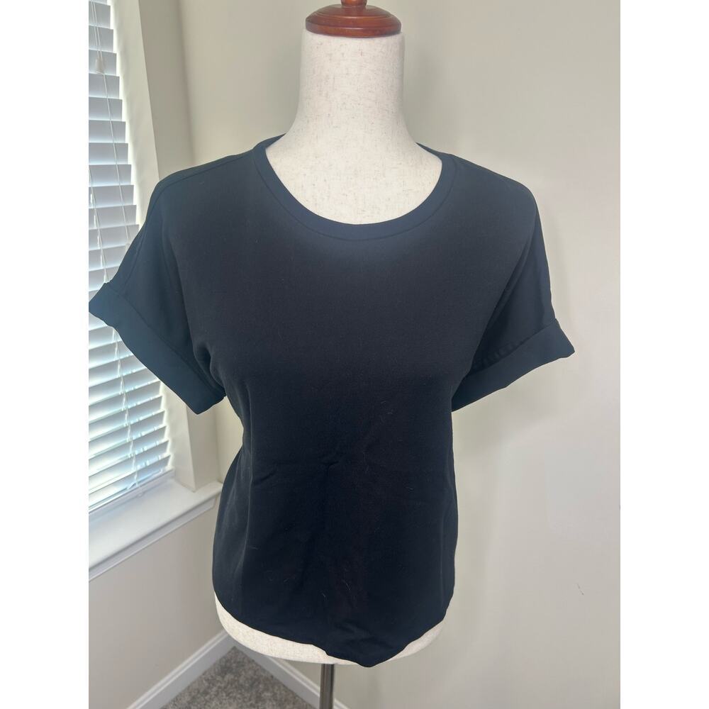 Express Size Small/Petite Black Tie-Back Tee short, cuffed sleeves
